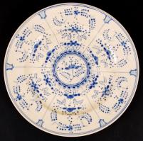 Zsolnay lapostányér (8db), máz alatt festett növényi motívumokkal, apró máz hibákkal, jelzett (TJM),...