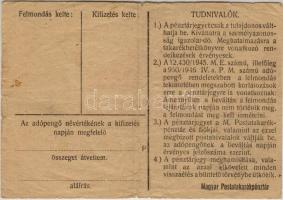 1946. 100.000Adópengő pénztárjegy szögletes "M.kir..." bélyegzővel T:II/III