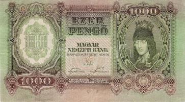 1943. 1000P "Szálasi" előlapi nyomat erősen felfelé csúszva! T:II