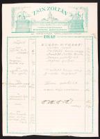 1940 Bp., IX. Zsin Zoltán vendéglő és étterem reklámos fejléces számlája