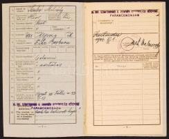 1944 A M. Kir. 8. Honvéd Bevonulási Központ Parancsnoksága által kiállított igazolványi lap tizedes ...