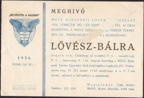 1938 Meghívó a MOVE Budapesti Lövészegyesület báljára, felületén sérülés