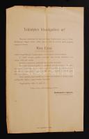 1903 Nagybecskerek, Torontál vármegyei főispánné által kiadott felhívás Kiss Ernő honvédtábornok eml...