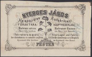 1870 Pest V., Hatvani utca, Nyerges János kalapgyáros által kiállított díszes fejléces számla