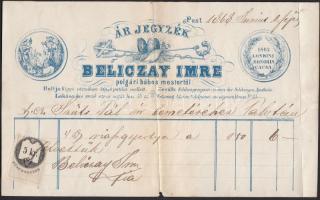 1868 Pest V., Beliczay Imre polgári bábos mester által kiállított díszes fejléces számla