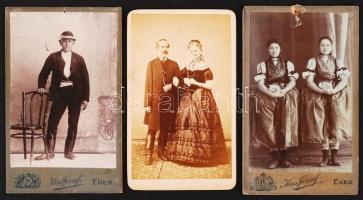 cca 1870-1890 Egri viseletek 3 db vizitkártya (2 lyukkal)