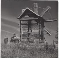 cca 1980 Wesolowski Piotr: Tájkép Kizsiről, fából készült orosz szélmalom, 18x18 cm