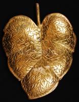 Indiai levél alakú réz tálka, kézzel festett, 19×15 cm