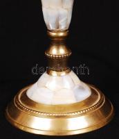 Gyöngyházberakásos réz gyertyatartó, m:17 cm