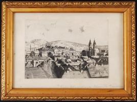 Jelzés nélkül: Eger belváros.Rézkarc, papír, üvegezett keretben, 9×12,5 cm