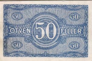 1920. 50f előlap erősen festékhiányos, mindkét oldal ferdén nyomva T:II