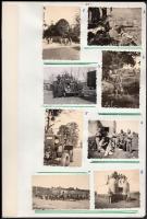 1941 Katona emlékek a II. világháború idejéből, a 24. oldal egy ismeretlen személy önéletrajzi vizuális naplójából  képjegyzékkel, 8 db vintage fotó A4-es lapra felragasztva, 5x6 és 5x8 cm / 1941 Military photos from the world war II.