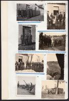 1941 Katona emlékek a II. világháború idejéből, a 23. oldal egy ismeretlen személy önéletrajzi vizuális naplójából  képjegyzékkel, 8 db vintage fotó A4-es lapra felragasztva, 5x6 és 5x8 cm / 1941 Military photos from the world war II.