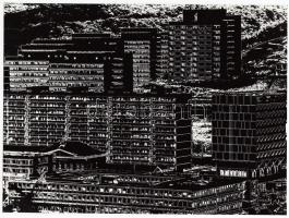 cca 1970-1975 Herbert Boswank (Drezda): Modern lakások, szolarizált fotógrafika, pecséttel jelzett vintage fotóművészeti alkotás, 17x23 cm