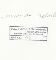 cca 1970-1975 Herbert Boswank (Drezda): Modern lakások, szolarizált fotógrafika, pecséttel jelzett v...