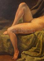 Mihalovits Miklós (1888-1960): Fekvő női akt. Olaj, vászon, jelzett, sérült antik keretben, 60×80 cm