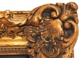 Heyer Artúr (1872-1931): Cica az ágyon. Olaj, vászon, jelzett, sérült antik keretben, 55×70 cm