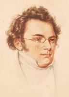cca 1930 H. Varges: Franz Schubert. Színezett ofszet papír, üvegezett keretben, 16×14 cm