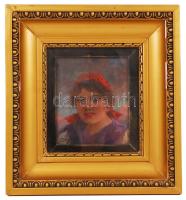 Pállya Celesztin (1864-1948): Női fej. Olaj, fa, jelzett, üvegezett keretben, 14×12 cm