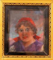 Pállya Celesztin (1864-1948): Női fej. Olaj, fa, jelzett, üvegezett keretben, 14×12 cm