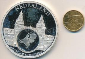 Hollandia DN. "Európai valuták - Amsterdam" ezüstözött emlékérem 1972. 50Pf-sel T:PP Netherlands ND. "European Currencies - Amsterdam" silver plated medallion with 1997. 25 Cents C:PP