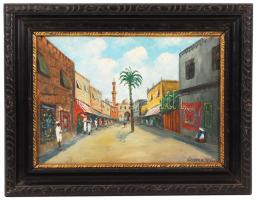 Cserna jelzéssel: Arab utca részlet. Olaj, karton, keretben, 24×33 cm