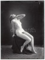 cca 1920-1930 Demeter Károly (1892-1983): Műtermi aktfotó, 18x24 cm-es üveglemez negatívról készült későbbi papírkép, jelzetlen, a szerző hagyatékából, 24x18 cm