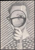 Kormos Balázs (1976-): Nagyitó. Ceruza, papír, jelzett, 27×19 cm