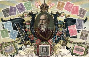 1848-1908 60 Jährige Regierungsjubiläum / Franz Joseph 60th anniversary of reign, set of Austrian stamps, Ottmar Zieher