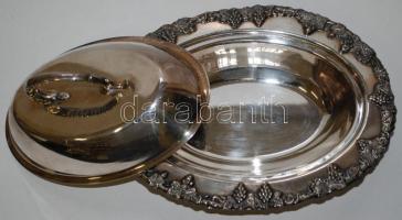 Szőlőindákkal díszített ezüstözött vajtartó /
Silver plated butter dish, 21x16x10cm