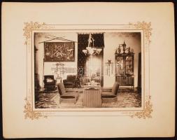 cca 1900 Victor Schneider (Bistritz): Ismeretlen kastély (kúria) szalonja, kartonra kasírozva, fotóm...