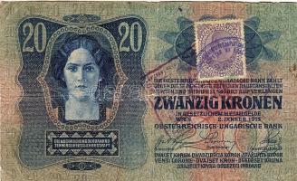 1913. 20K jugoszláv ellenbélyegzőkkel és bélyeggel T:III/IV