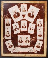 1896 Fogarasi m. kir. állami felsőkereskedelmi iskolán az 1895/6 tanév június 12-13-án érettségi vizsgát tett ifjak tablóképe, 14 nevesített kisportréval, 32x26 cm