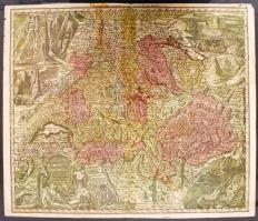 cca 1970 Matthaus Seutter-féle Nova Totius Helvetiae térkép, 40x47 cm.