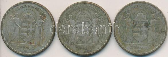 1930. 5P Ag "Horthy-jobbra" (3x) T:3 Adamo P8
