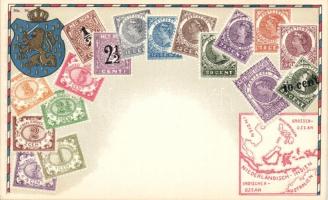 Stamps from Dutch East Indies, coat of arms, litho