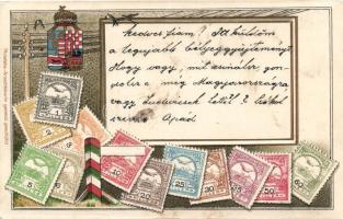 Set of Hungarian stamps, coat of arms Emb. litho (pinhole)