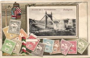 Budapest, Erzsébet híd, magyar bélyegek, címer, litho