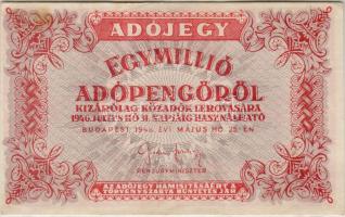 1946. 1000.000Adópengő évszámban ...46 erősen hiányos nyomással T:II+ Csak egyszer hajtva!