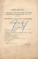 1908 A Besztercei Vadászegyesület meghívója az éáves közgyőlésre