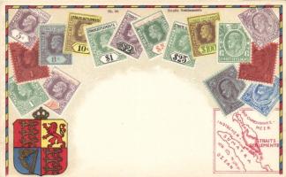 Stamps from Straits Settlements, coat of arms, map, litho, Ottmar Zieher
