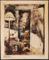 Olvashatatlan jelzéssel: Játszó kisfiú. Rézkarc, karton, jelzett, 42×33 cm