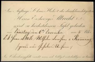 cca 1860 Meghívó Albrecht főherceg vacsorájára Wilhelm Ramming tábornoknak / Invitation card for Erzherzog Albrecht`s dinner 19x13 cm