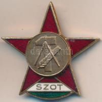 ~1960. "SZOT (Szakszervezetek Országos Tanácsa)" tűzzománcozott, aranyozott Br kitüntető jelvény T:2
