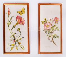 Margit Hamada: Virágok. 2 db akvarell, papír, foltos, jelzett, 31×14 cm (2×)