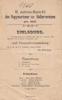 1905 Meghívó a nagymartoni izraelita segélyező szövetkezet közgyűlésére