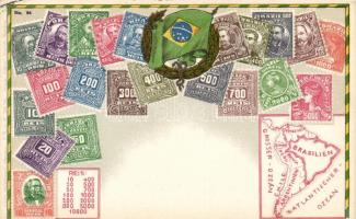 Set of Brazilian stamps, coat of arms, map, litho, Ottmar Zieher