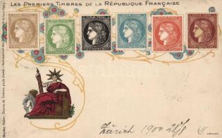 Set of French stamps, litho