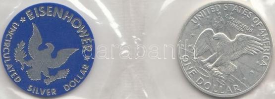 Amerikai Egyesült Államok 1971S 1$ Ag "Eisenhower" + zseton eredeti "The Department o...