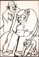 Kohán jelzéssel: Pihenő öregek. Tus, papír, 42×29 cm